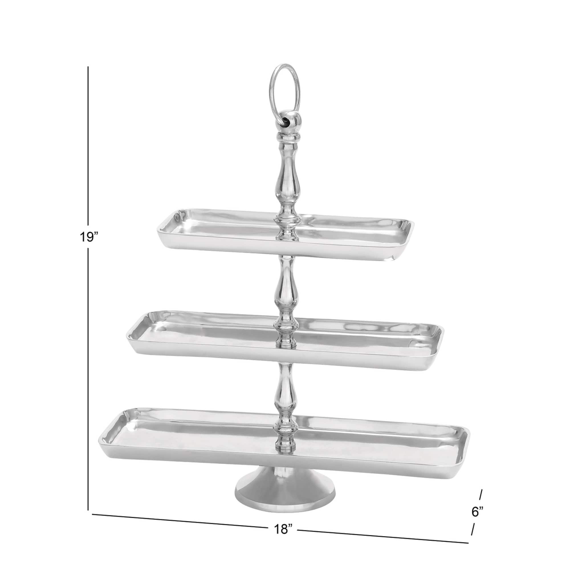 19" Silver Aluminum 3-Tier Tray Stand